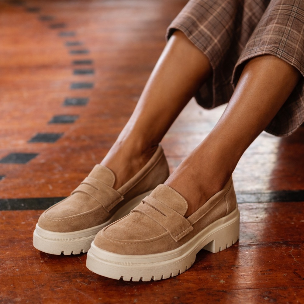 Patina Zoe Chunky Portland Leather Penny Loafers Chunky Lug Sole Slip-On Casual - Picture 4 of 16